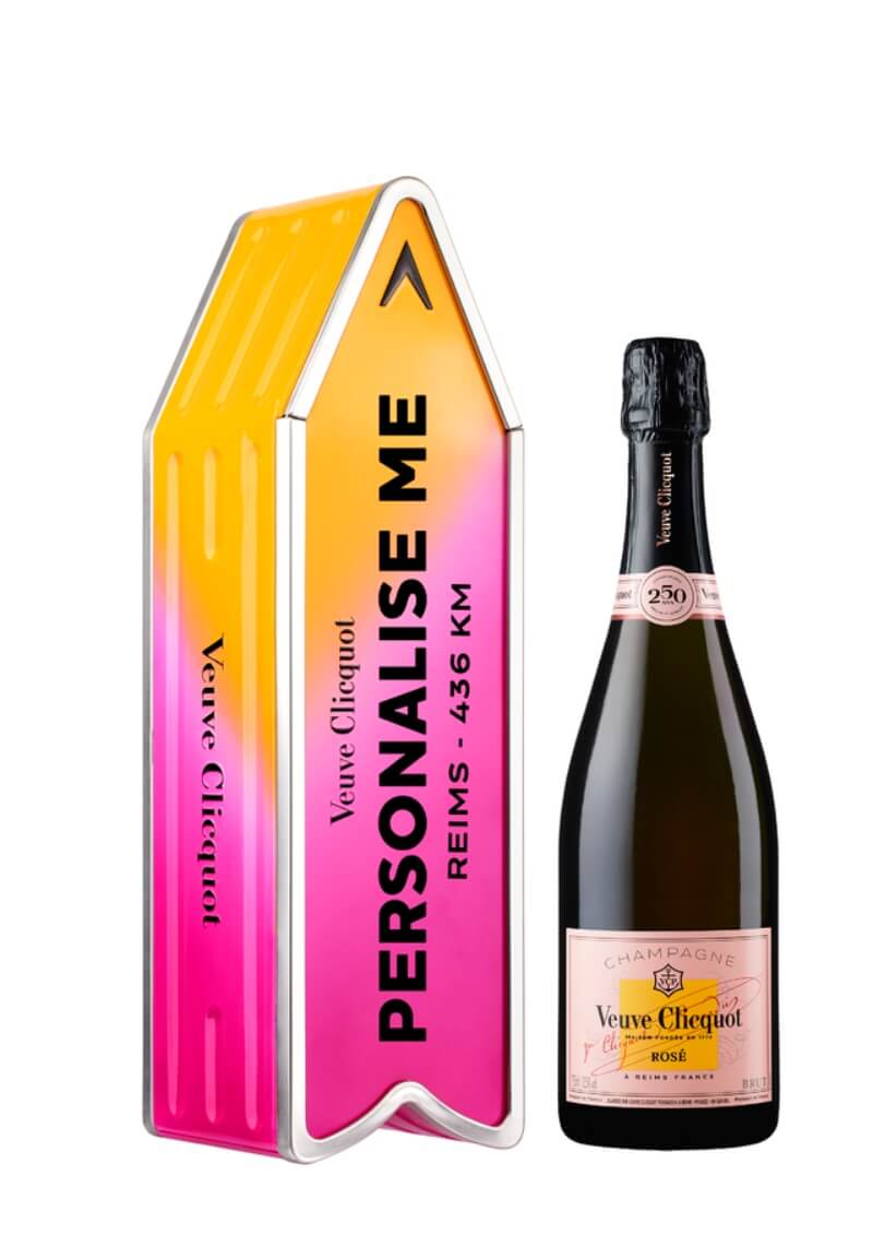 Champagne Veuve Clicquot Rosé - Pink Gradient Arrow with personalized text