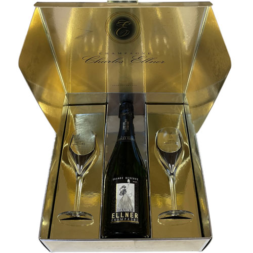 Champagne Charles Ellner Grande Réserve in luxury gift box with glasses