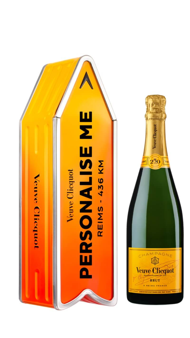 Champagne Veuve Clicquot Arrow Orange with personalized text