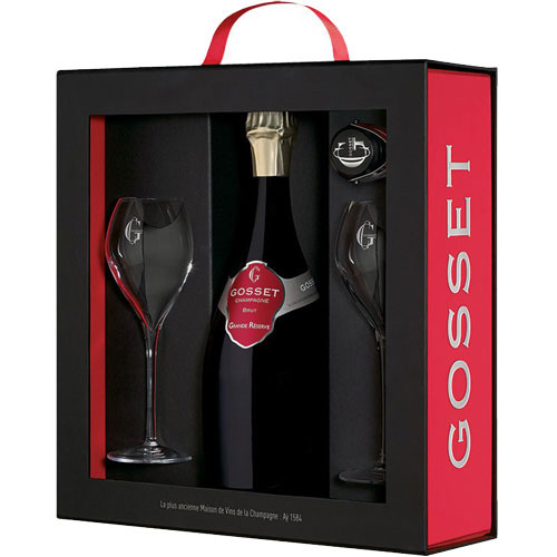 Gosset Grande Réserve Brut 75CL in gift box with glasses