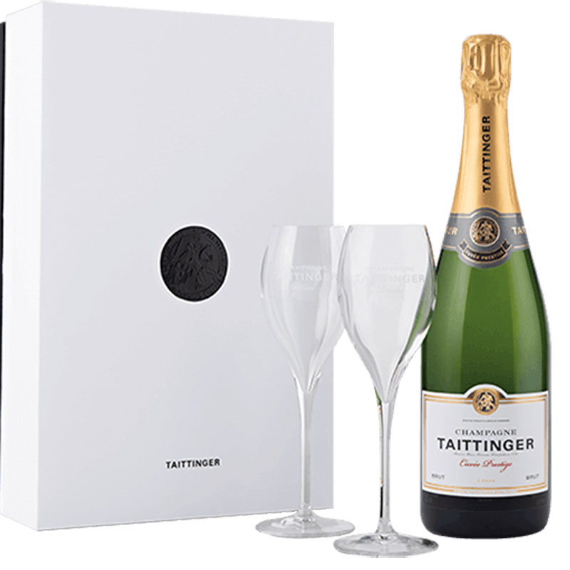 Taittinger Brut Réserve in giftpack Paradoxe with glasses