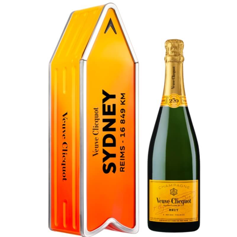 Champagne Veuve Clicquot Arrow Orange with personalized text