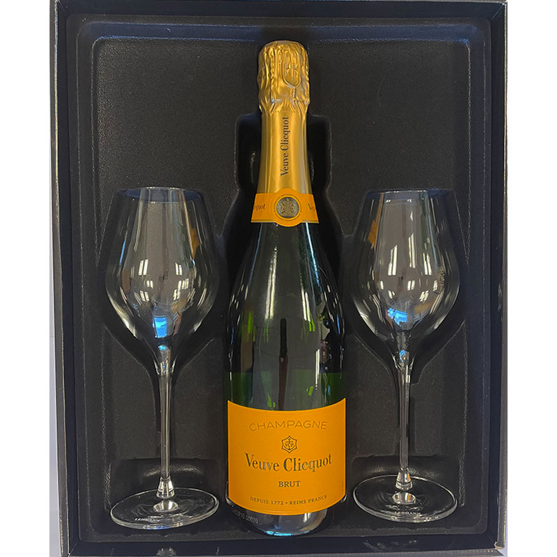 Veuve Clicquot Brut 75CL in Luxury Gift Box with 2 Champagne Glasses